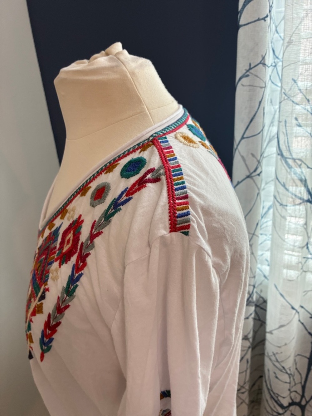 Johnny Was Embroidered V-Neck Tee - Picture 5 of 7